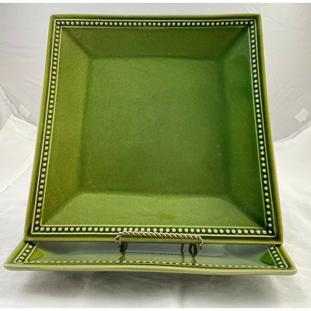 Pier 1 Square Dinner Plates Spice Route Clove 10.5" Set of 2 Green Multi Availab